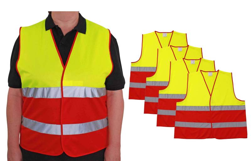 4business 4 Stück Warnweste gelb rot EN ISO 20471 für Erwachsene Größen S - 3XL Polyester waschbar Sicherheitsweste Signalweste 4er Set (2XL/3XL) von 4business