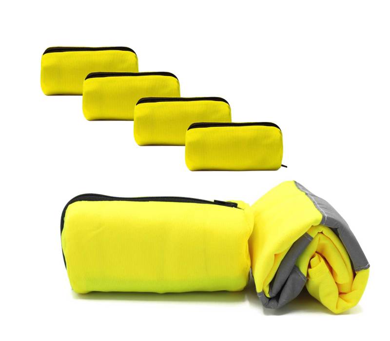 4business 5 Stück Kfz Warnweste gelb gerollt im gelben Reißverschluss-Beutel | EN ISO 20471 Unisize für Erwachsene waschbar | Motorrad von 4business