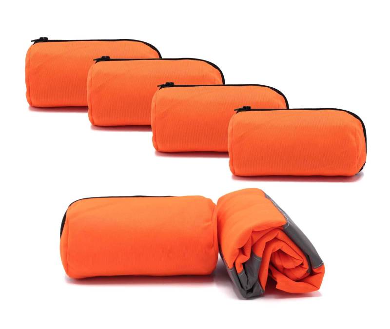 4business 5 Stück Kfz Warnweste orange gerollt im Reißverschluss-Beutel orange | EN ISO 20471 Unisize für Erwachsene waschbar | Motorrad von 4business