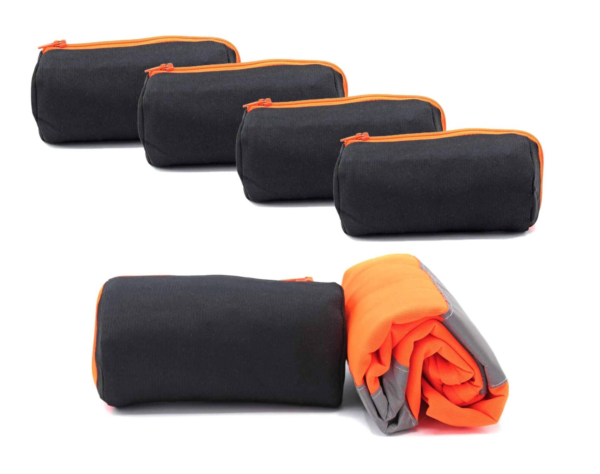 4business 5 Stück Kfz Warnweste orange gerollt im schwarzen Reißverschluss-Beutel | EN ISO 20471 Unisize für Erwachsene waschbar | Motorrad von 4business