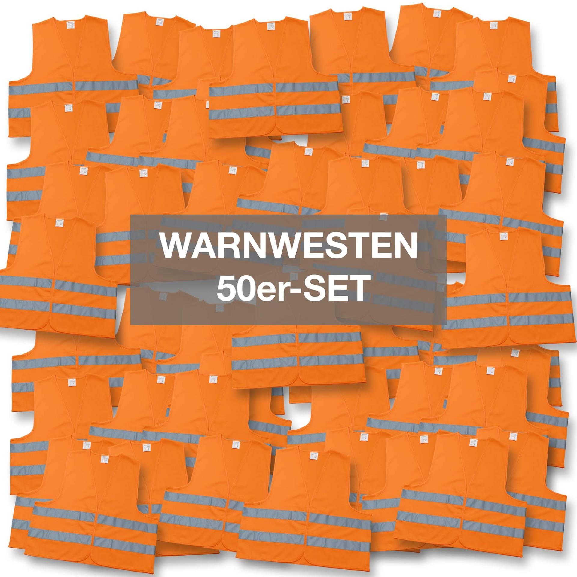 4business 50 Stück Kfz Warnweste orange EN ISO 20471 Klasse 2 für Erwachsene Unisize TÜV-geprüft waschbar von 4business