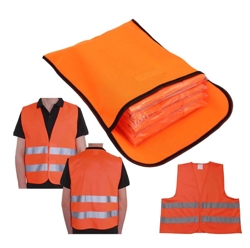 4 x Warnweste orange im 2XL Beutel | Weste Unisize EN ISO 20471 für Erwachsene | Autoset | Reflektierend | Sicherheitskleidung von 4business