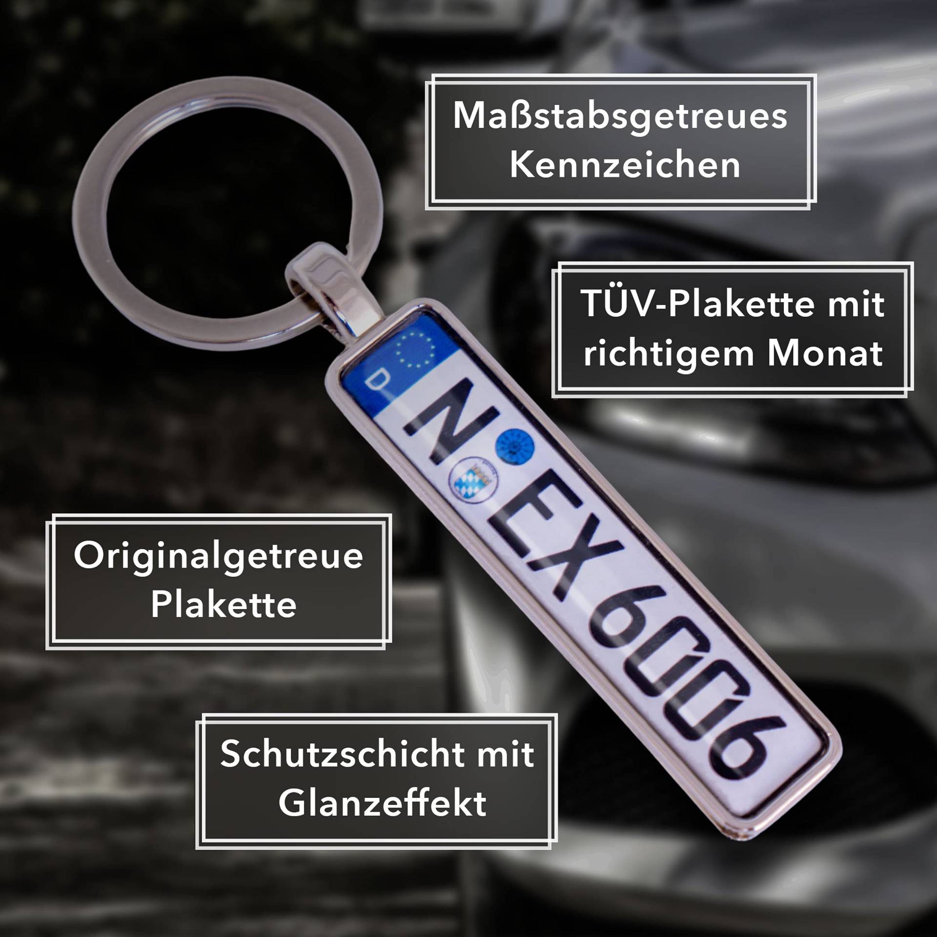 4macs Schlüsselanhänger mit individuellem KFZ Kennzeichen Nummernschild Autokennzeichen personalisiert (Farbwahl: Silber, anthrazit/grau, Gold, roségold) von 4macs