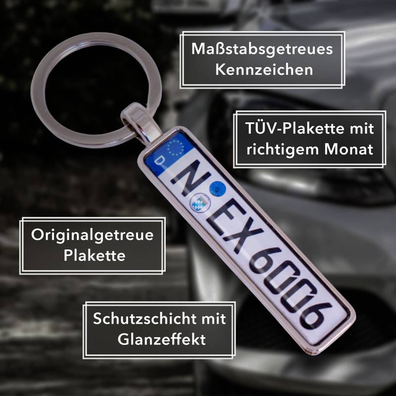 Schlüsselanhänger mit individuellem KFZ Kennzeichen Nummernschild Autokennzeichen personalisiert (Farbwahl: Silber, anthrazit/grau, Gold, roségold) von 4macs