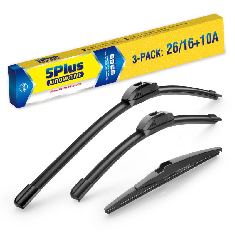 5 PLUS Ersatz für Toyota RAV4 2018 2017 2016 2015 2014 2013 (Set mit 3 Stück), 66 cm + 40,6 cm Scheibenwischerblätter mit 25,4 cm Heckscheibenwischerblatt, alle Jahreszeiten OEM-Qualität von 5 PLUS
