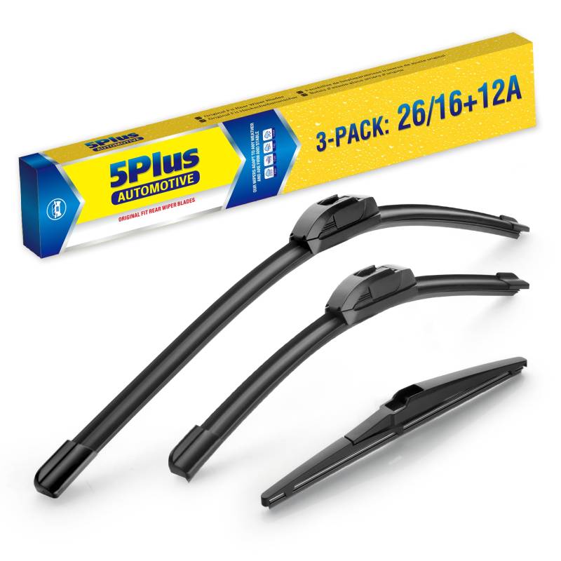 5 PLUS Ersatz für Toyota RAV4 2022 2021 2020 2019 (Set mit 3 Stück), 66 cm + 40,6 cm Scheibenwischerblätter mit 30,5 cm Heckscheibenwischerblatt, alle Jahreszeiten OEM-Qualität Scheibenwischerblätter von 5 PLUS