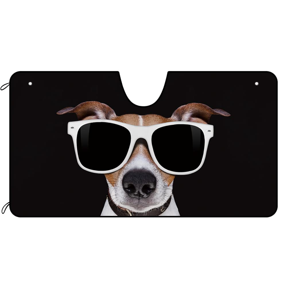 Frontscheibenabdeckung Hund - Jack Russell Terrier Mit Schwarzer Brille Frontscheibe Windschutzscheibe Schutz Sonnenschutz Autoscheibenabdeckung Universal Für Sommer Geländewagen S von 501