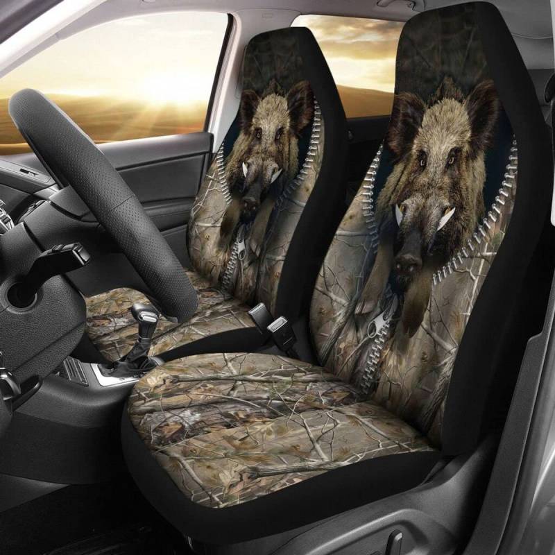 Sitzbezüge Set Universal Jagd 3D-Wildschwein-Reißverschluss-Camouflage-Hintergrund Autositzbezug Universell Passende Autositzbezüge Für Autos, Lastwagen, 52x138cm von 501