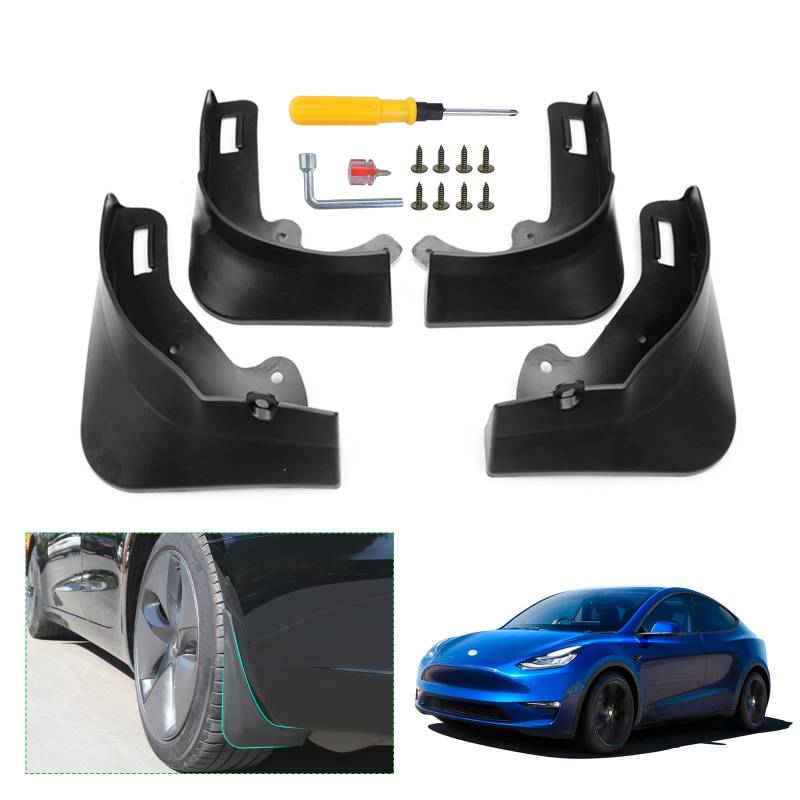 GAFAT Tesla Model Y Juniper 2021-2024 2025 Schmutzfänger, Kotflügel, Spritzschutz Auto, Kunststoff Schlamm Fender, Front Hinterrad Spritzschutz Mit Schrauben, Tesla Model Y 2025 Zubehör (4 Stück) von GAFAT