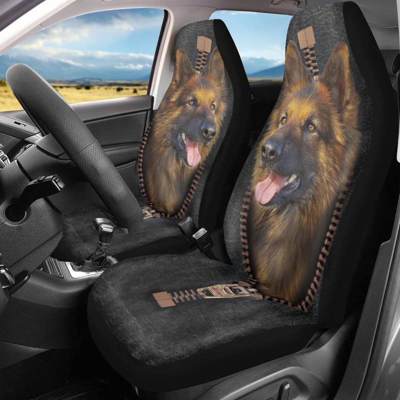 702 2 Stücke Innenraum Sitzschoner 3D Schäferhund Deutsch-Schwarz Und Braun Autositzbezüge Vordersitze Universelle Sitzbezug Auto Vordersitze rutschfeste Schonbezüge Autoauflage Für Suvs, Wagen von 702