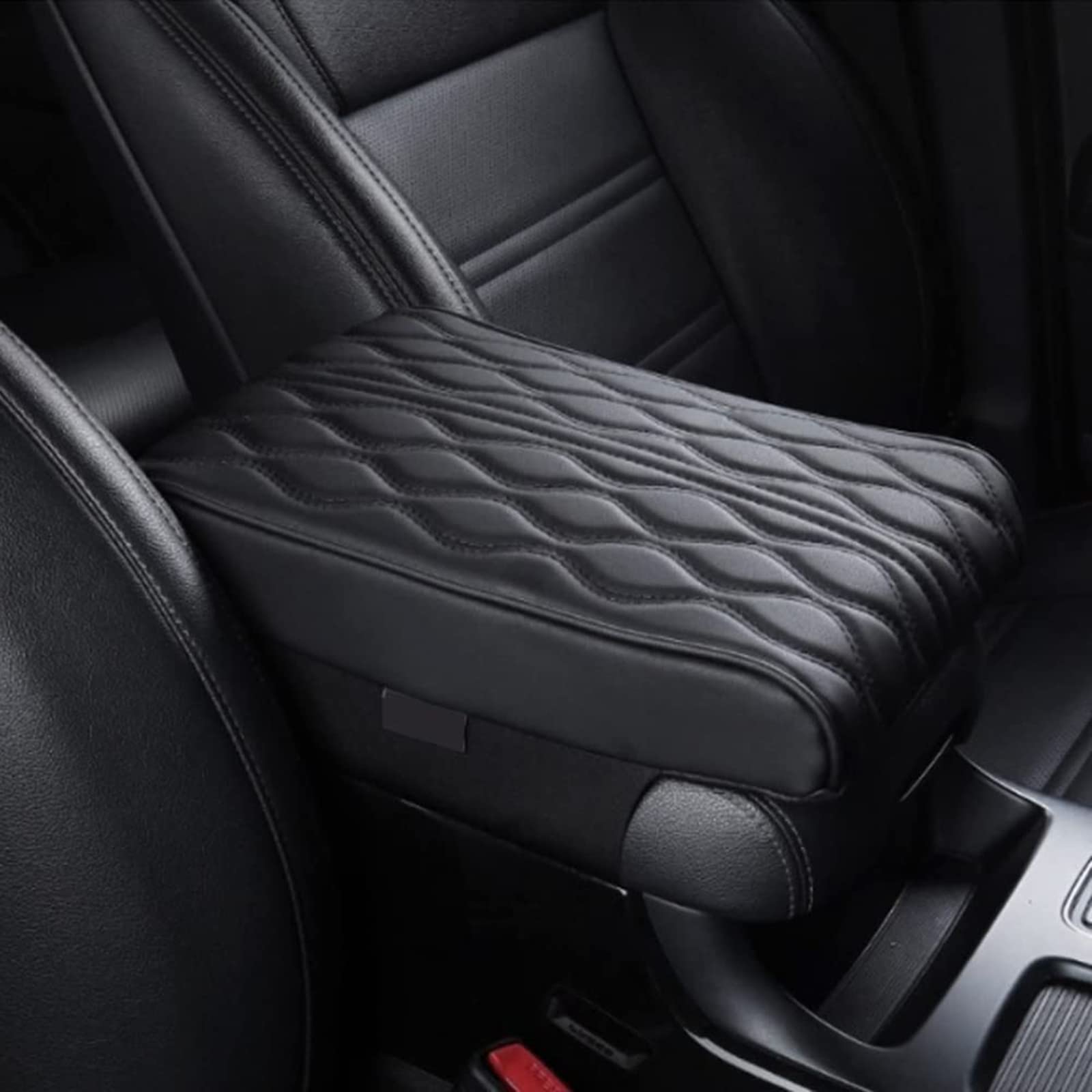 Leather Car Armrest Box Pad, Universal Center Console Lederpolster, Armlehne Universal Auto Box Pad, Auto Armlehnen Auflage, Armlehnenbox aus Gedächtnisschaum für Fahrzeuge (Black) von 77Tkiop