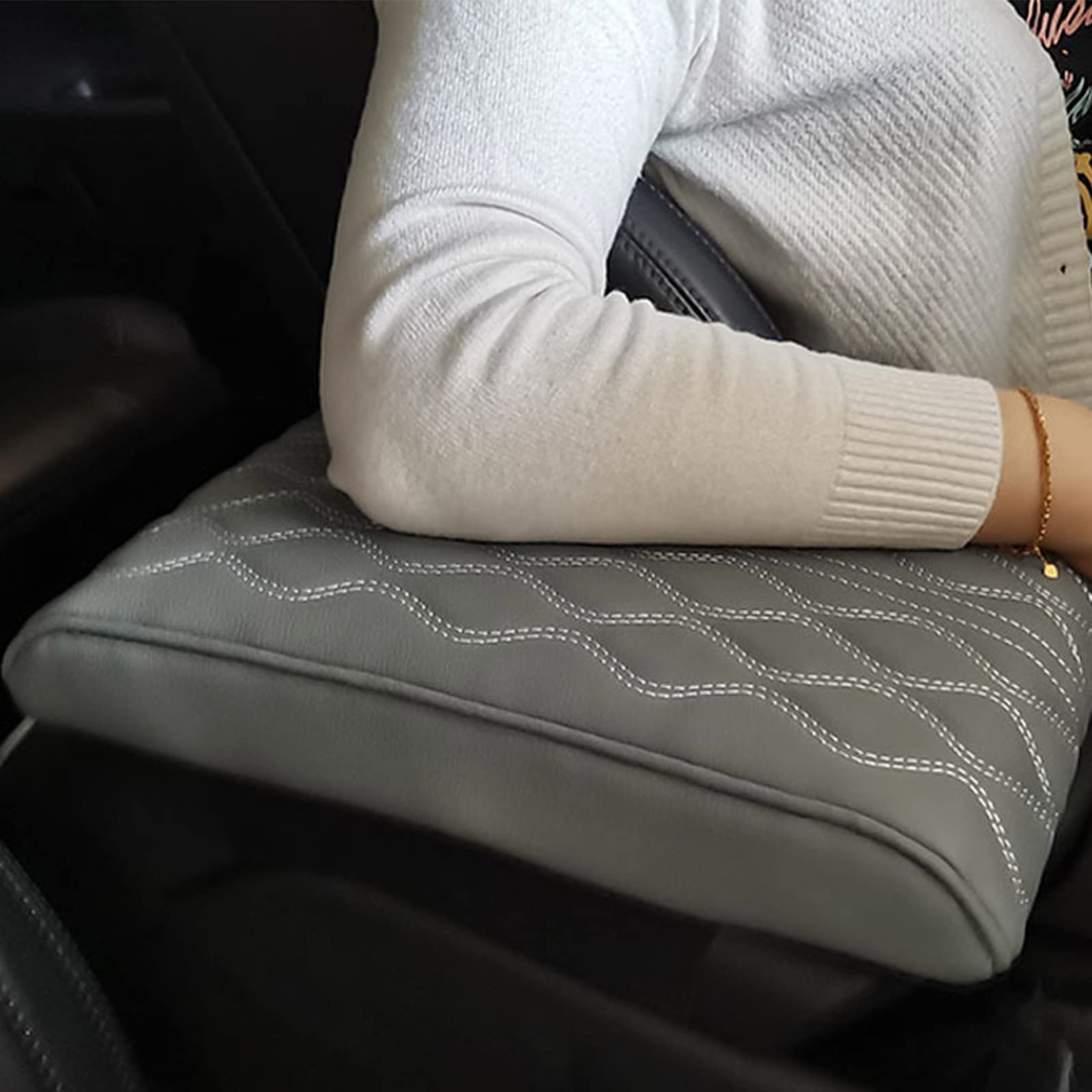 Leather Car Armrest Box Pad, Universal Center Console Lederpolster, Armlehne Universal Auto Box Pad, Auto Armlehnen Auflage, Armlehnenbox aus Gedächtnisschaum für Fahrzeuge (Gray) von 77Tkiop