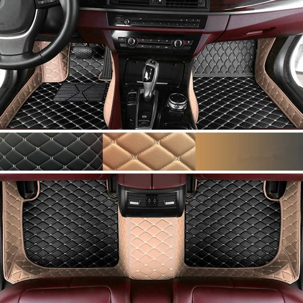 77YLMT77 Nach Maß Auto FußMatten,Kompatibel mit Mercedes-Benz A,B,C,E,S,R,M,V-Classe,AMG,G,GL,GLA,GLB,GLC,GLE,GLK,GLS,CLA,CLE,CLK,CLS,SLK,SL,SLC,EQA,EQB,EQC,EQE,EQS (Beige+Schwarz weiß) von 77YLMT77