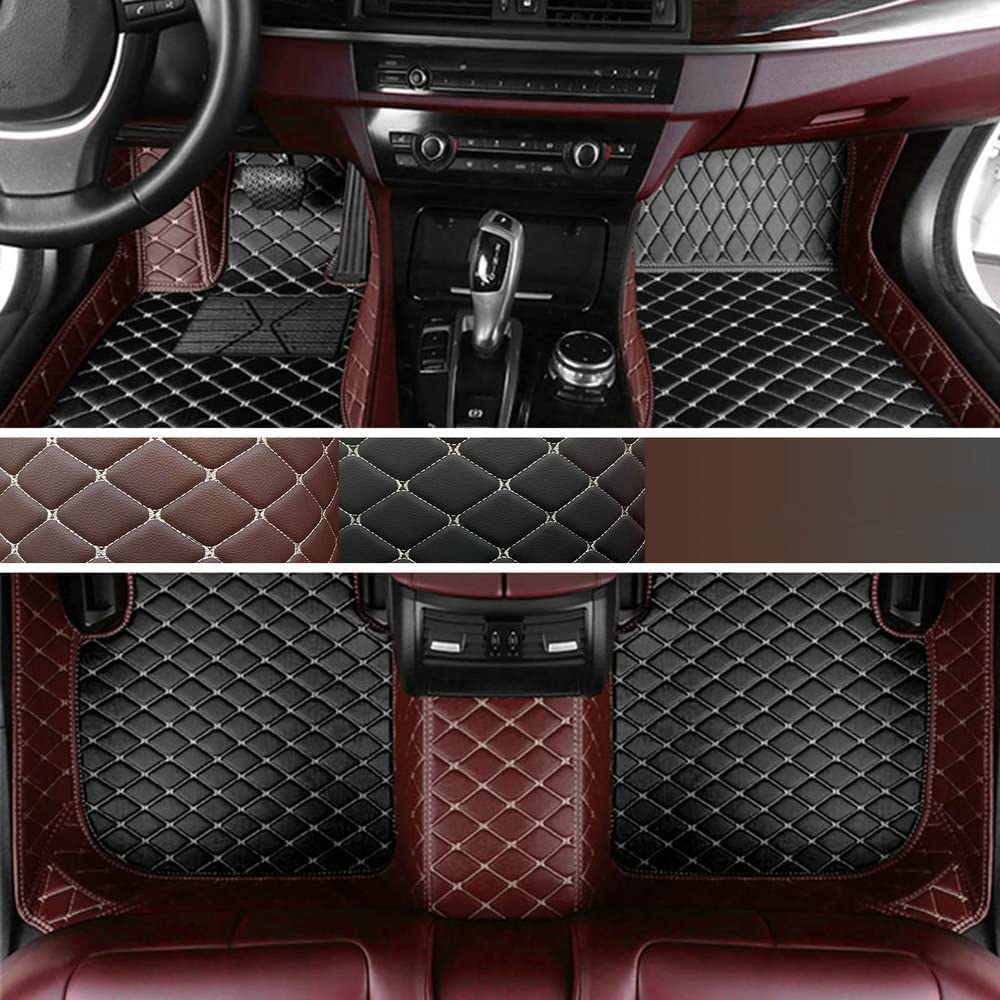 77YLMT77 Nach Maß Auto FußMatten,Kompatibel mit Mercedes-Benz A,B,C,E,S,R,M,V-Classe,AMG,G,GL,GLA,GLB,GLC,GLE,GLK,GLS,CLA,CLE,CLK,CLS,SLK,SL,SLC,EQA,EQB,EQC,EQE,EQS (Dunkelbraun+Schwarz Beige) von 77YLMT77