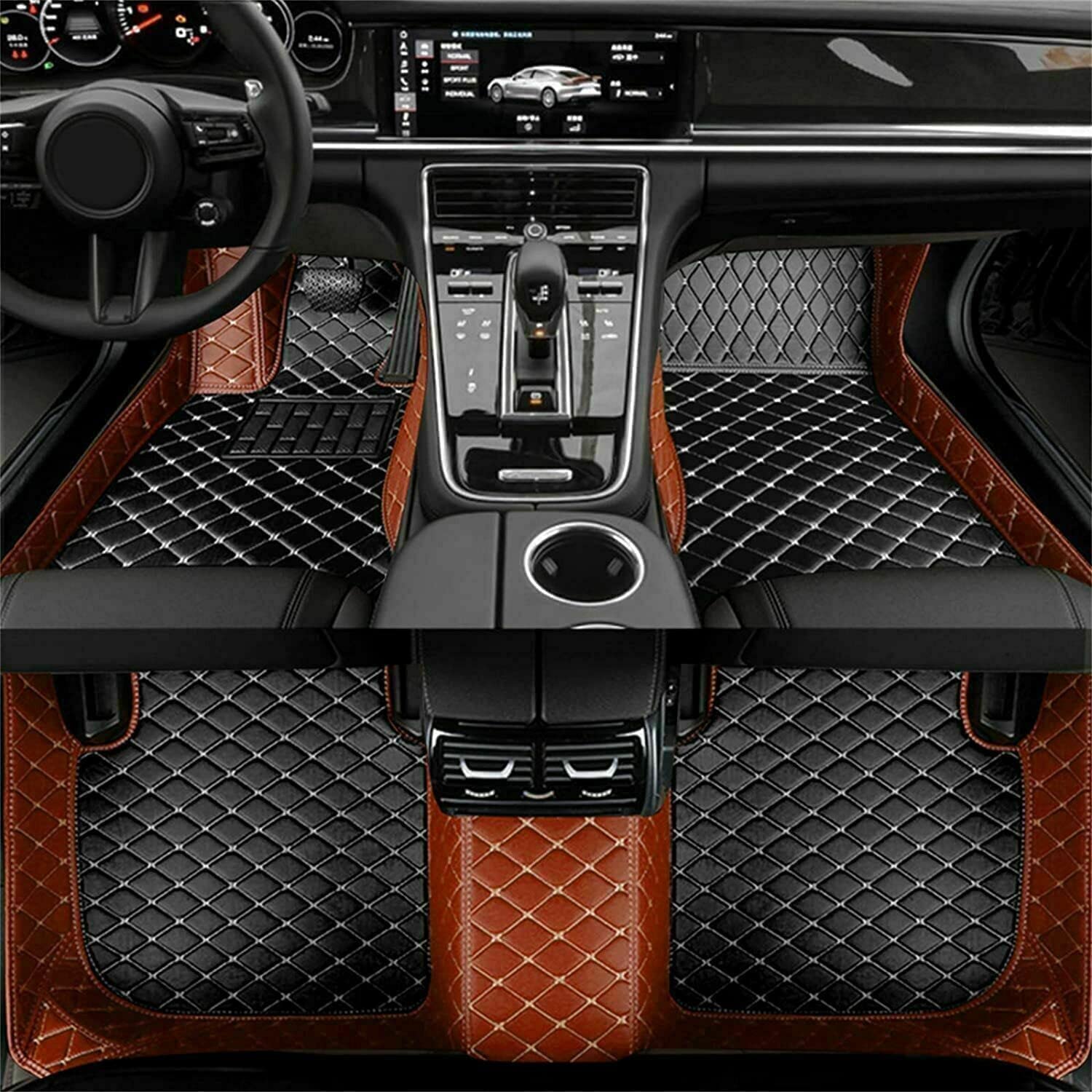 77YLMT77 Nach Maß Auto FußMatten,Kompatibel mit Mercedes-Benz A,B,C,E,S,R,M,V-Classe,AMG,G,GL,GLA,GLB,GLC,GLE,GLK,GLS,CLA,CLE,CLK,CLS,SLK,SL,SLC,EQA,EQB,EQC,EQE,EQS (Hell braun+Schwarz beige) von 77YLMT77