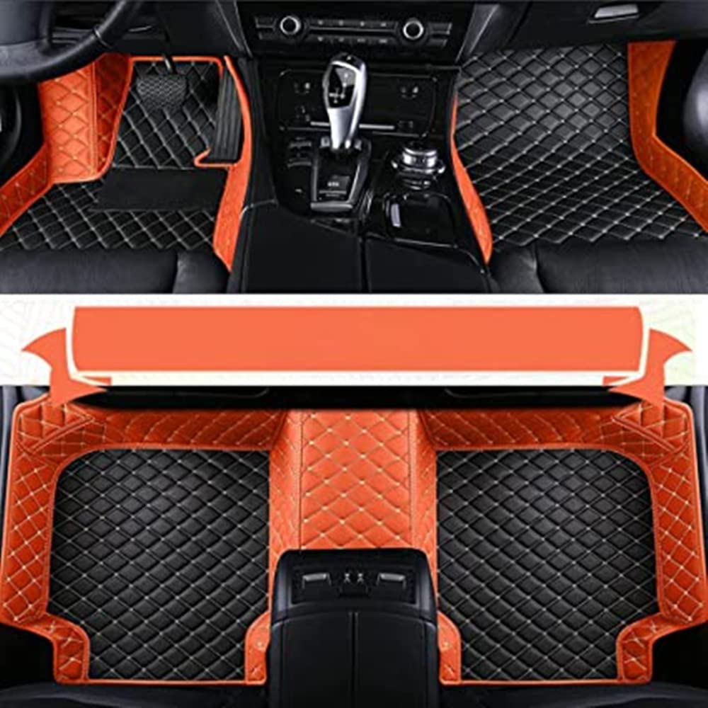 77YLMT77 Nach Maß Auto FußMatten,Kompatibel mit Mercedes-Benz A,B,C,E,S,R,M,V-Classe,AMG,G,GL,GLA,GLB,GLC,GLE,GLK,GLS,CLA,CLE,CLK,CLS,SLK,SL,SLC,EQA,EQB,EQC,EQE,EQS (Orange+Schwarz beige) von 77YLMT77