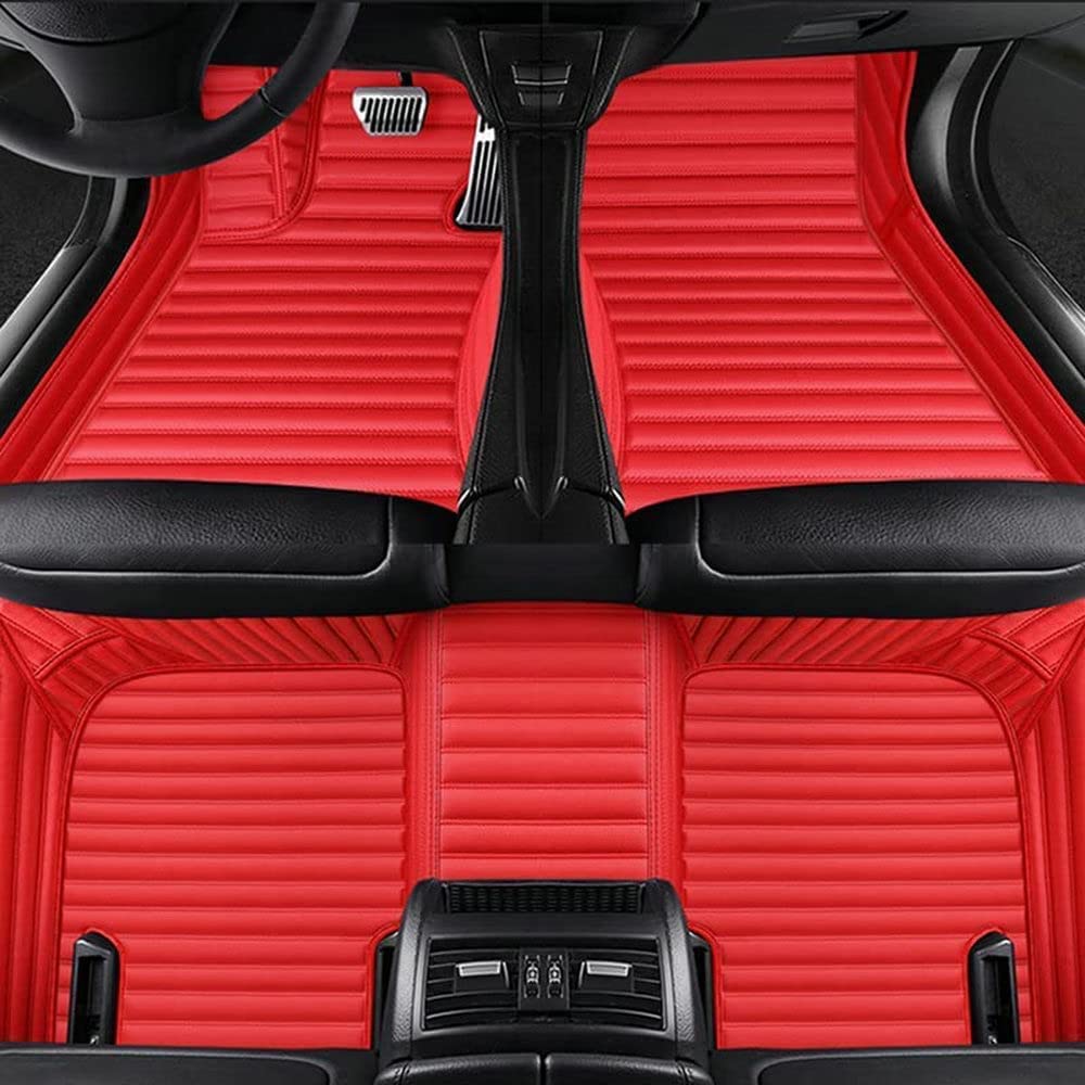 77YLMT77 Nach Maß Auto FußMatten,Kompatibel mit Mercedes-Benz A,B,C,E,S,R,M,V-Classe,AMG,G,GL,GLA,GLB,GLC,GLE,GLK,GLS,CLA,CLE,CLK,CLS,SLK,SL,SLC,EQA,EQB,EQC,EQE,EQS (Rot+Rot Streifen) von 77YLMT77
