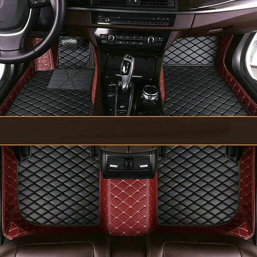 77YLMT77 Nach Maß Auto FußMatten,Kompatibel mit Mercedes-Benz A,B,C,E,S,R,M,V-Classe,AMG,G,GL,GLA,GLB,GLC,GLE,GLK,GLS,CLA,CLE,CLK,CLS,SLK,SL,SLC,EQA,EQB,EQC,EQE,EQS (Rotwein+Schwarz) von 77YLMT77
