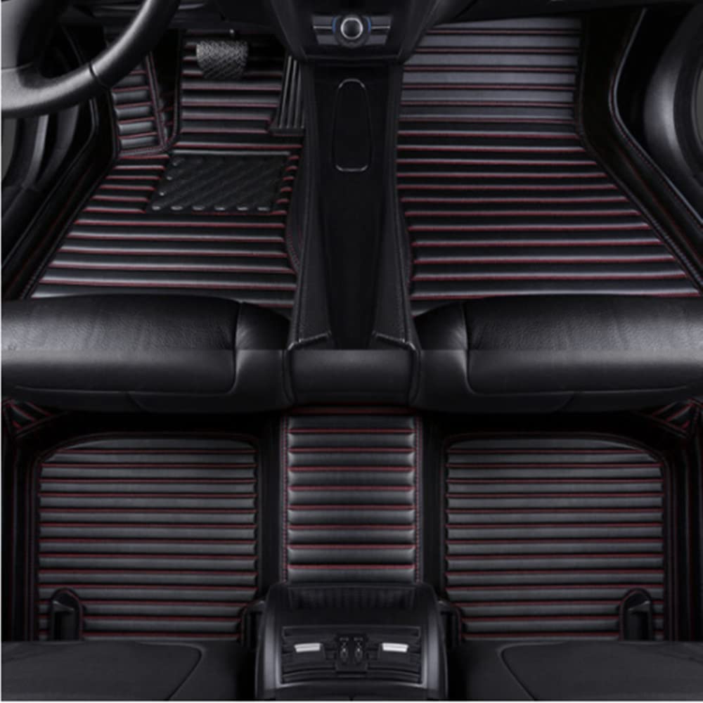77YLMT77 Nach Maß Auto FußMatten,Kompatibel mit Mercedes-Benz A,B,C,E,S,R,M,V-Classe,AMG,G,GL,GLA,GLB,GLC,GLE,GLK,GLS,CLA,CLE,CLK,CLS,SLK,SL,SLC,EQA,EQB,EQC,EQE,EQS (Schwarz+Rot Streifen) von 77YLMT77