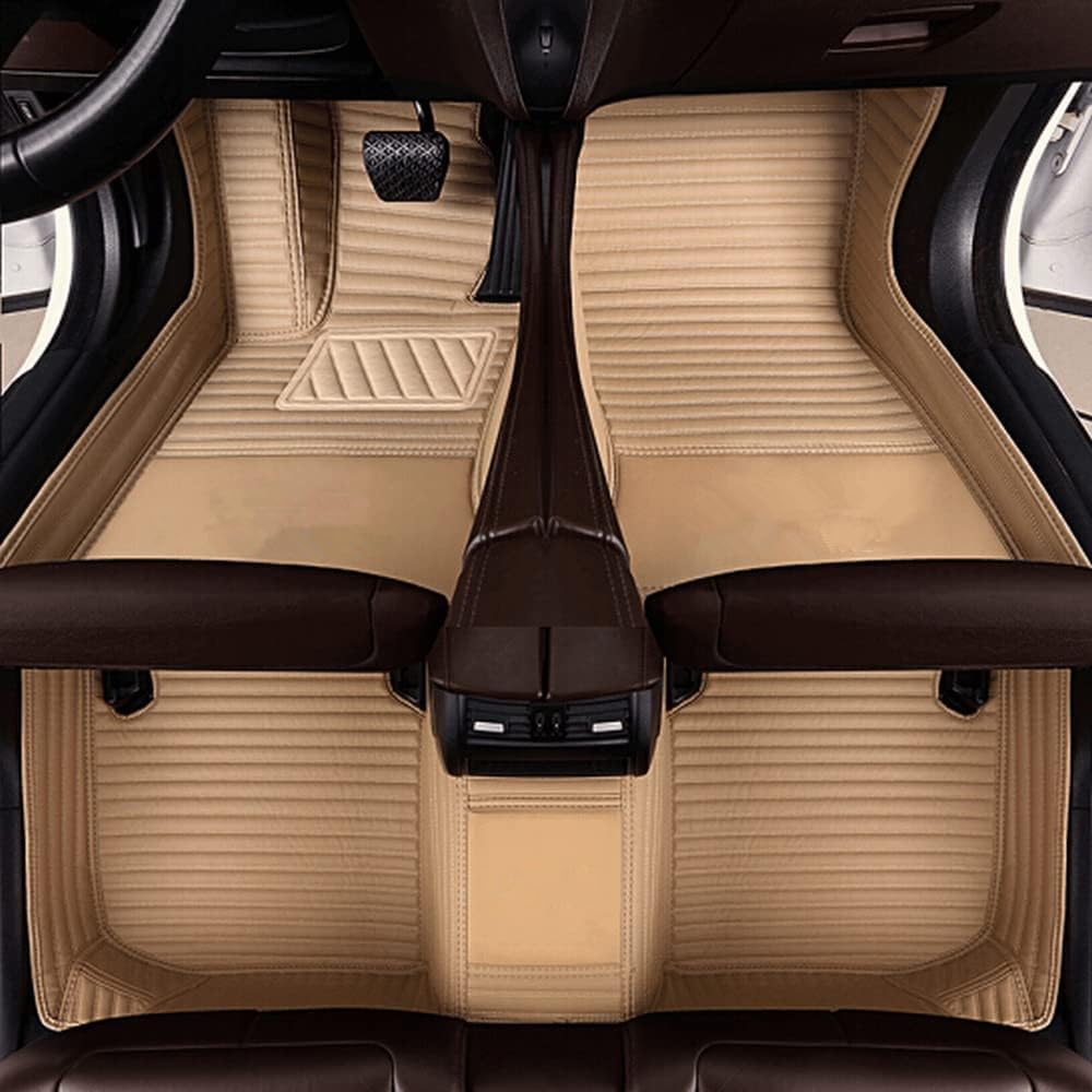 77YLMT77 Nach Maß Auto FußMatten,Kompatibel mit Mercedes-Benz A,B,C,E,S,R,M,V-Classe,AMG,G,GL,GLA,GLB,GLC,GLE,GLK,GLS,CLA,CLE,CLK,CLS,SLK,SL,SLC,EQA,EQB,EQC,EQE,EQS (Streifen Beige) von 77YLMT77