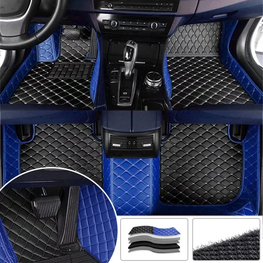 77YLMT77 Nach Maß Auto FußMatten für Skoda Fabia,Kamiq,Karoq,Kodiaq,Octavai,Rapid,Superb,Yeti,Citigo,Enyaq,Roomster,Scala,PU-Leder Allwetter wasserdichte rutschfeste (Blau+Schwarz beige) von 77YLMT77