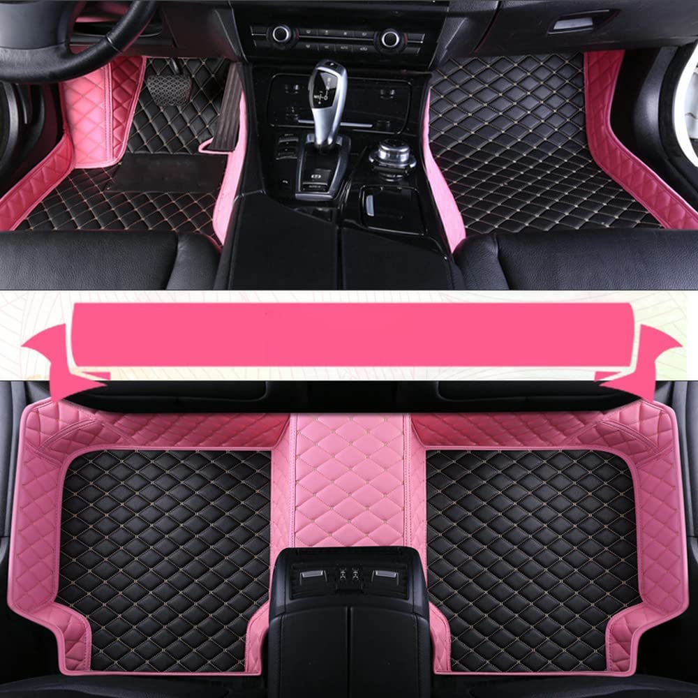 77YLMT77 Nach Maß Auto FußMatten für Skoda Fabia,Kamiq,Karoq,Kodiaq,Octavai,Rapid,Superb,Yeti,Citigo,Enyaq,Roomster,Scala,PU-Leder Allwetter wasserdichte rutschfeste (Rosa+Schwarz beige) von 77YLMT77