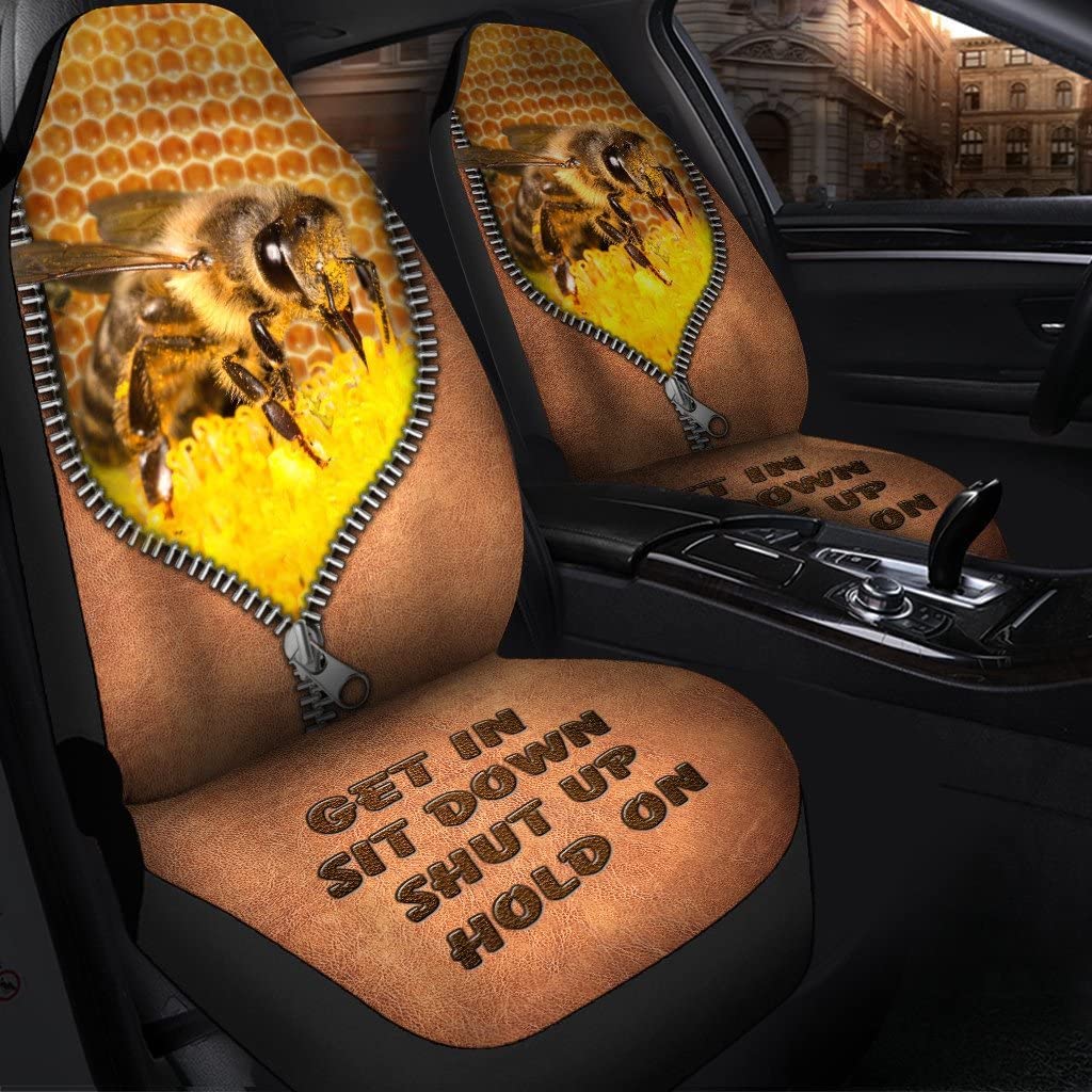 2 Stück Autositzbezüge Biene Und Honigbiene Aus Reißverschluss-Ledermuster Autositzbezüge Damen Universal Größe Autositzbezüge Für Vordersitze Für SUV, Meisten Autos von 832
