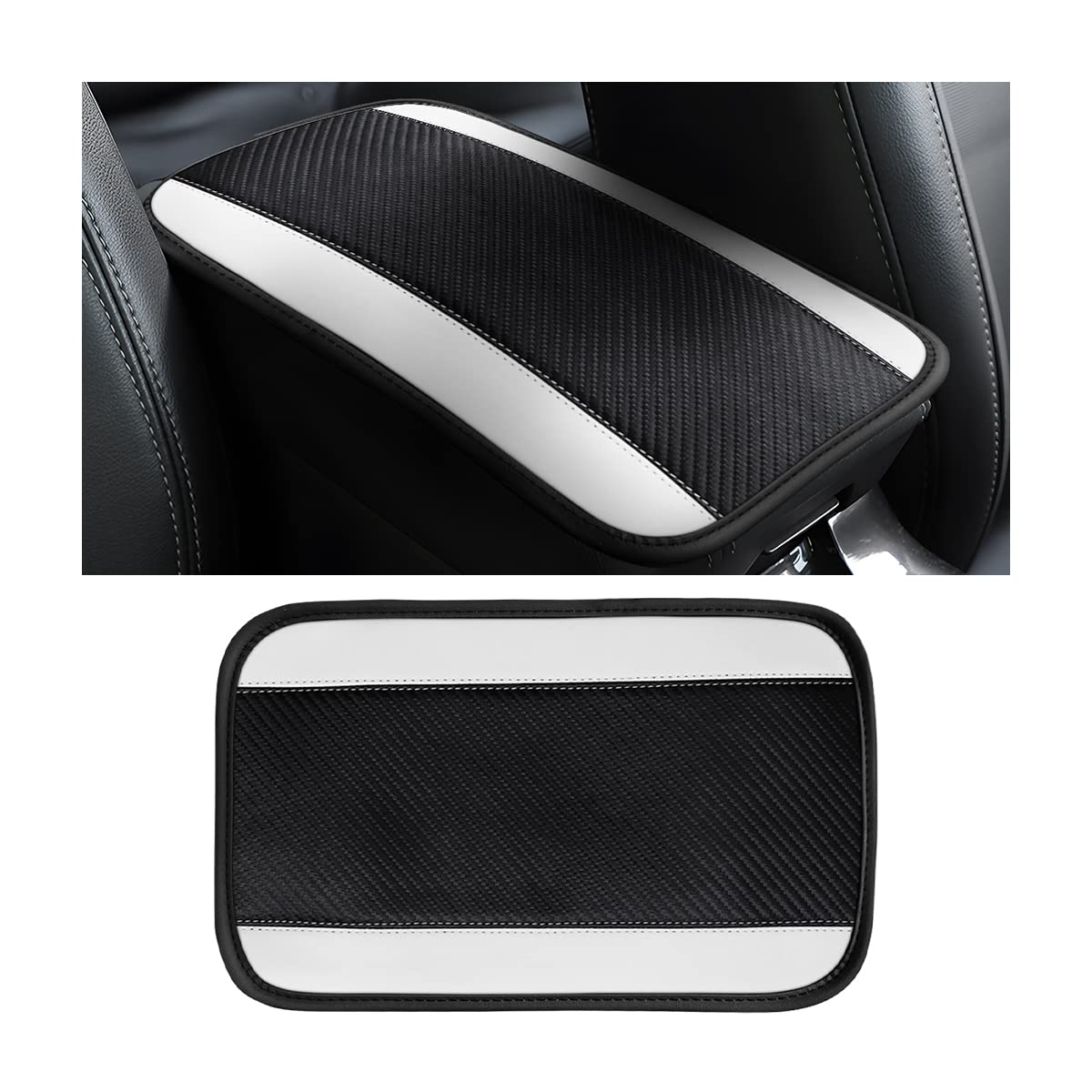 8sanlione Auto Mittelkonsole Abdeckung, 32 x 19,1 cm PU Leder Auto Armlehne Abdeckung Universal Wasserdicht Mittelkonsole Pad, Auto Zubehör Innenschutz für Autos, Fahrzeuge, SUVs (weiß) von 8sanlione