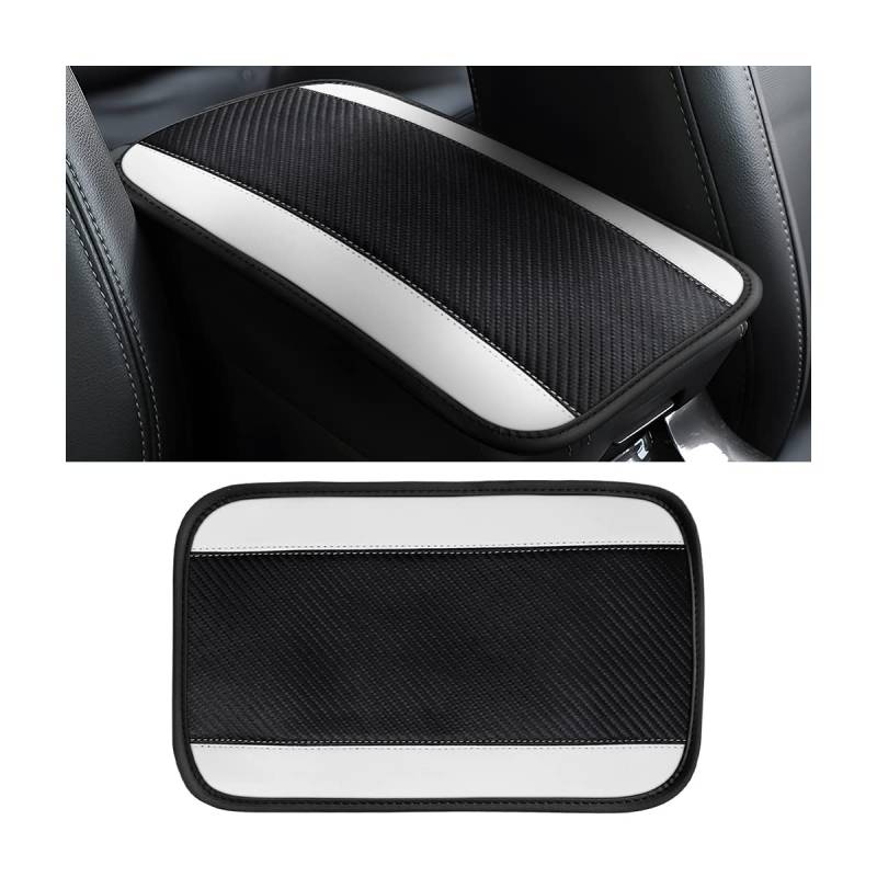 8sanlione Auto Mittelkonsole Abdeckung, 32 x 19,1 cm PU Leder Auto Armlehne Abdeckung Universal Wasserdicht Mittelkonsole Pad, Auto Zubehör Innenschutz für Autos, Fahrzeuge, SUVs (weiß) von 8sanlione