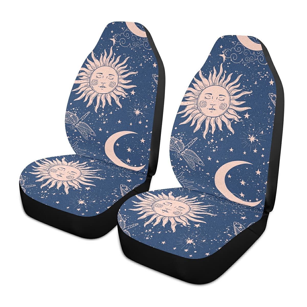 2 Pcs Autositzbezug Boho Bohemian Sun Crescent Star Sitzbezug Auto Vordersitze Passform Auto-Zubehör Fashion Sitzbezüge Set Universal Für Wohnmobil, Die Meisten Autos, 52X138Cm von 917