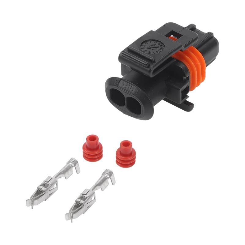A ABSOPRO 2 Pin Common Rail Diesel Injector Connector Nr. 7703297953 3,5mm Serie Wasserdichte Buchse für Mercedes-Benz für Renault Kunststoff Schwarz Orange 1 Set von A ABSOPRO