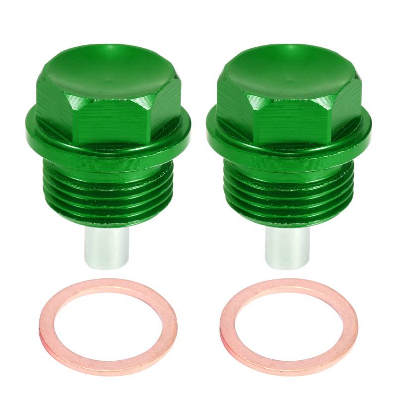 A ABSOPRO 2 Satz M20 x 1,5 Ölablassschraube, magnetische Aluminiumlegierung Ölablassmutter mit 2 Unterlegscheiben für Auto, Motorrad, Grün von A ABSOPRO