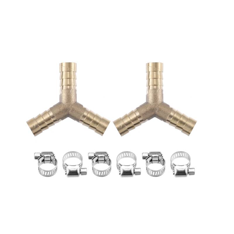 A ABSOPRO 2 Stück Schlauchanschluss 10mm Messing Schlauchtülle 3 Wege Y förmige Schlauch Fitting Schlauchnippel mit Klemmen von A ABSOPRO
