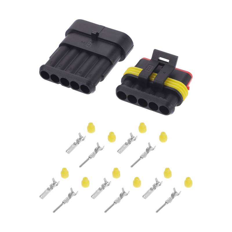 A ABSOPRO 5-poliger Autoelektrischer Drahtstecker-Steckverbinder-Kit wasserdicht 1,5er Serie männlich weiblich Kabelterminalgehäuse Kunststoff Kupfer Schwarz Gelb von A ABSOPRO