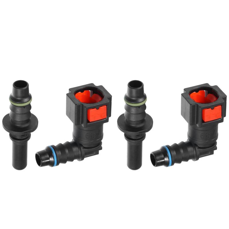 A ABSOPRO Auto Kraftstoffleitungs-Schnellverschluss-Verbinder-Set 90 Grad 5/16" 7,89mm SAE auf 5/16" 8mm Schlauchtrennung Kunststoff Rot (Set aus 2). von A ABSOPRO