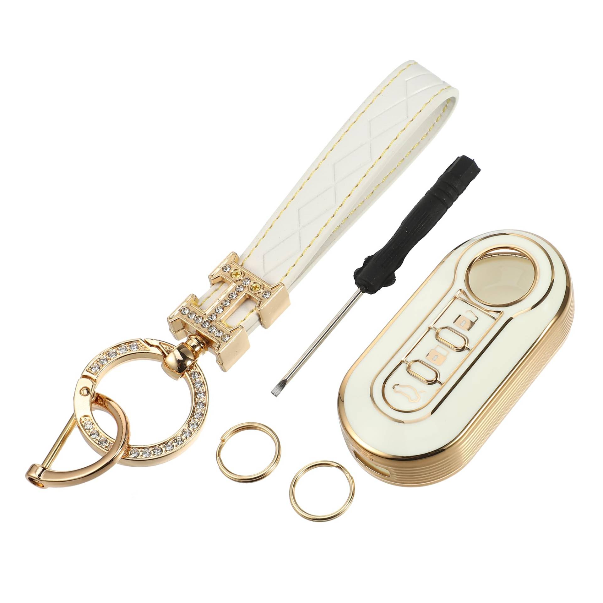 A ABSOPRO Fernbedienung Schlüsselanhänger Abdeckung Kit für FIAT 500 3 Tasten Weiß von A ABSOPRO