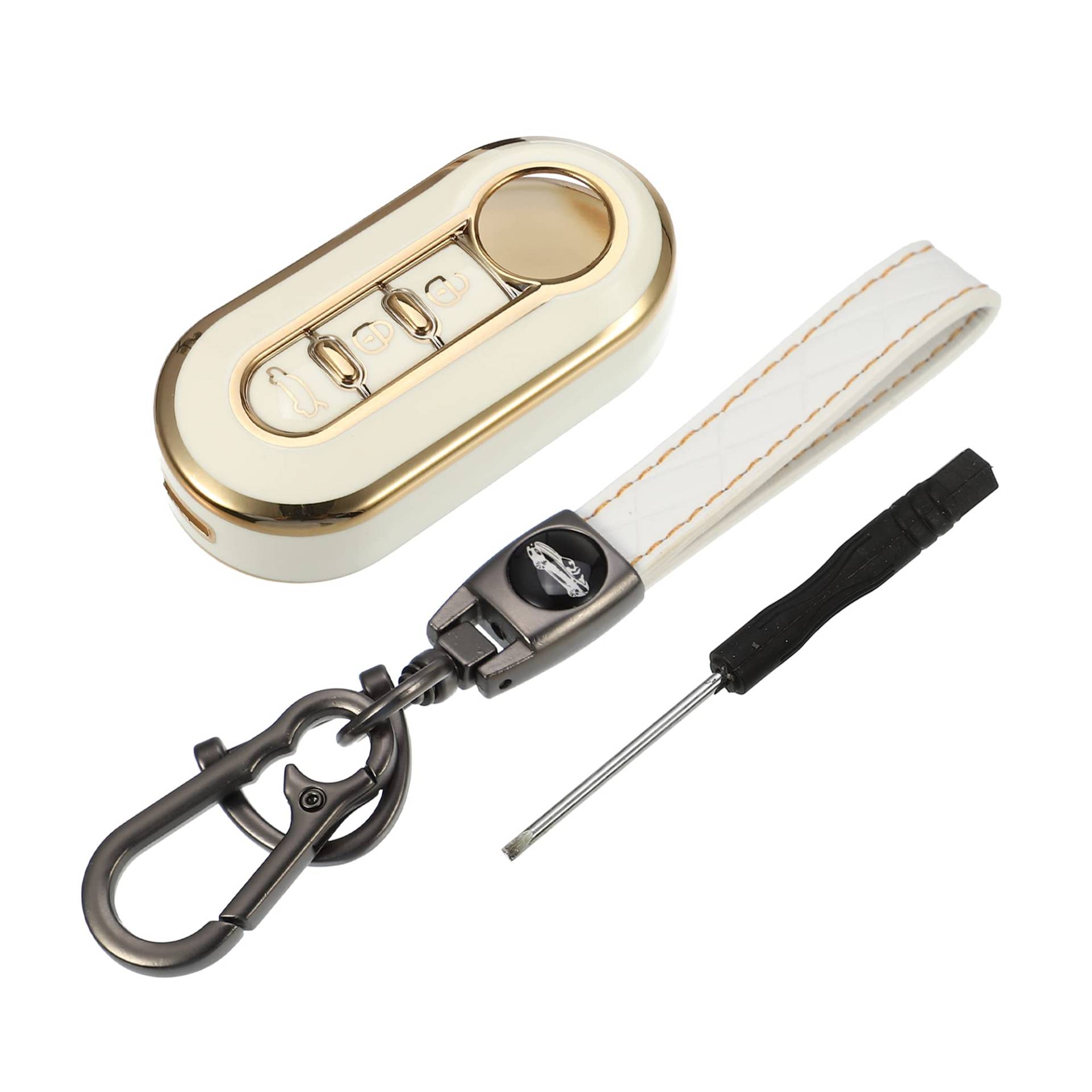 A ABSOPRO Smart Schlüsselanhänger Hülle für FIAT 500 Weiß mit Schlüsselanhänger von A ABSOPRO