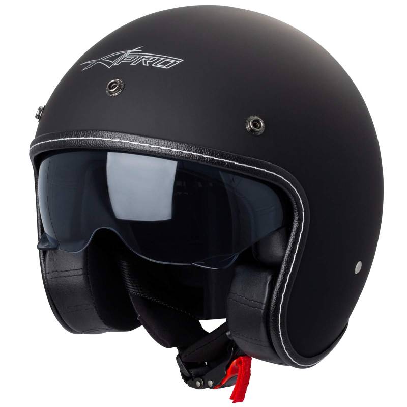 Motorrad Jet Helm Cafe Racer ECE 22-05 Sonnenblende Scooter Matt Schwarz XS von A-PRO SRL