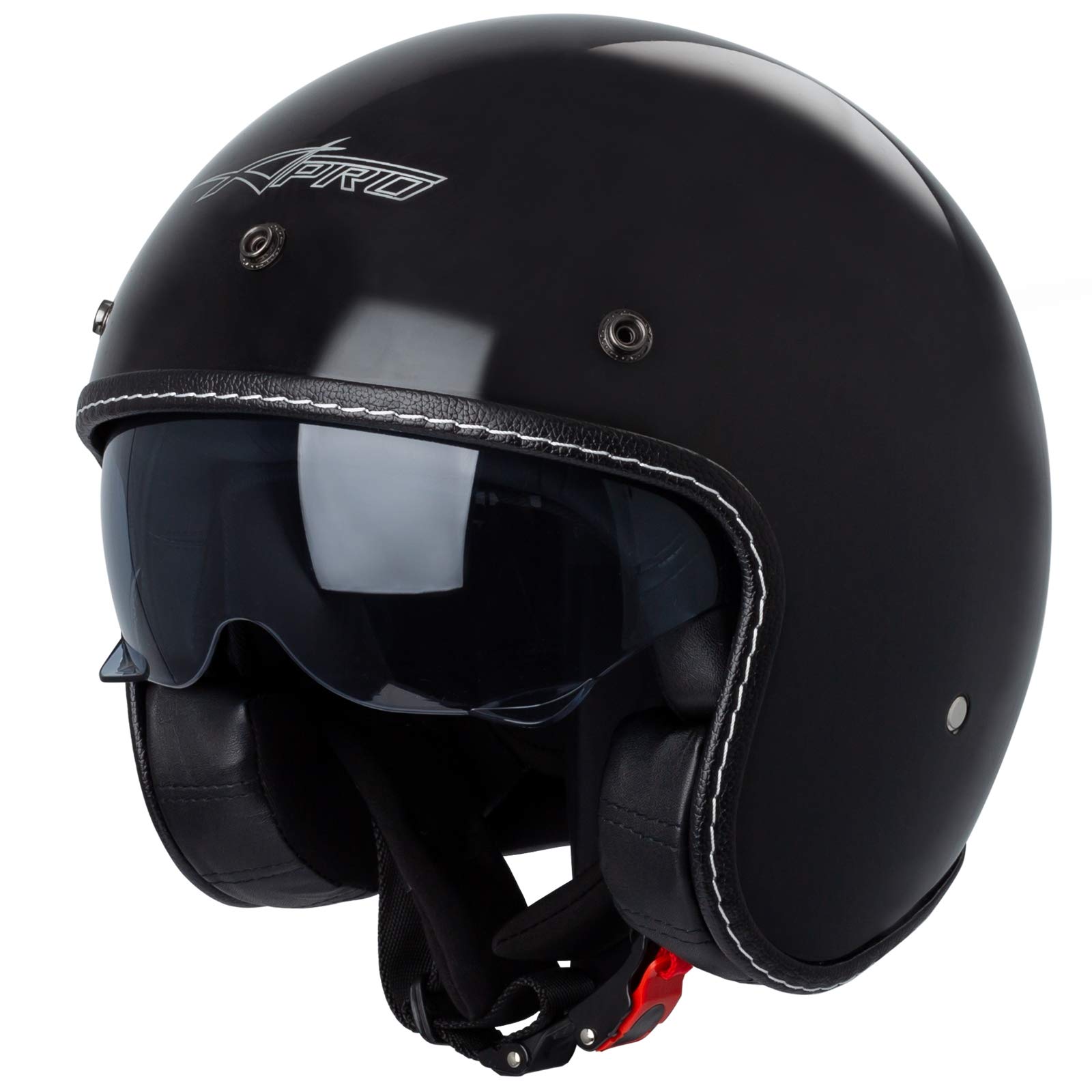 Motorradhelm Jet Helmet Cafe Racer ECE 22-06 Sonnenblende Scooter Schwarz XXL Motorradhelm Jet Helmet Cafe Racer ECE 22-06 Sonnenblende Scooter Schwarz XXL von A-PRO SRL