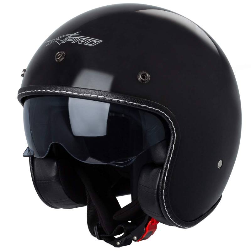Motorradhelm Jet Helmet Cafe Racer ECE 22-06 Sonnenblende Scooter Schwarz XXL von A-PRO SRL