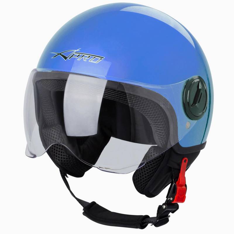 A-PRO SRL Motorradhelm Motorrad Roller Jet Helm Demi Avio Viser Homologiert SonicMoto Blau L von A-PRO SRL