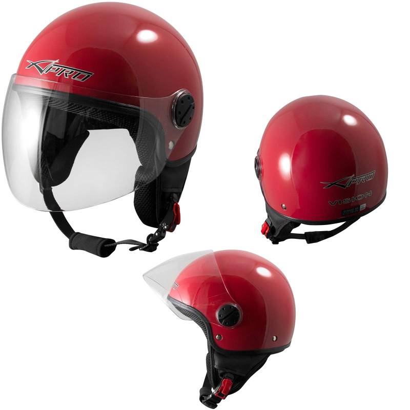 A-PRO SRL Motorradhelm Motorrad Roller Jet Helm Demi Mit Viser Rot S von A-Pro