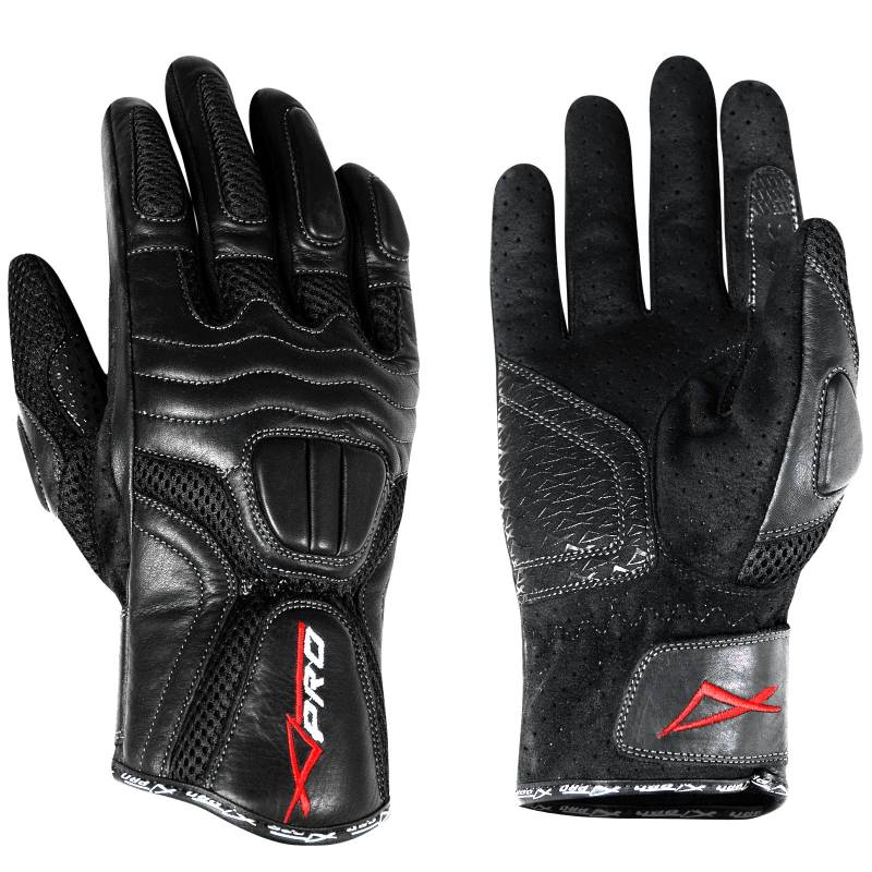 A-Pro Custom Motorrad Roller Sommer Handschuhe perforiertem Leder Stoff Schwarz M von A-Pro