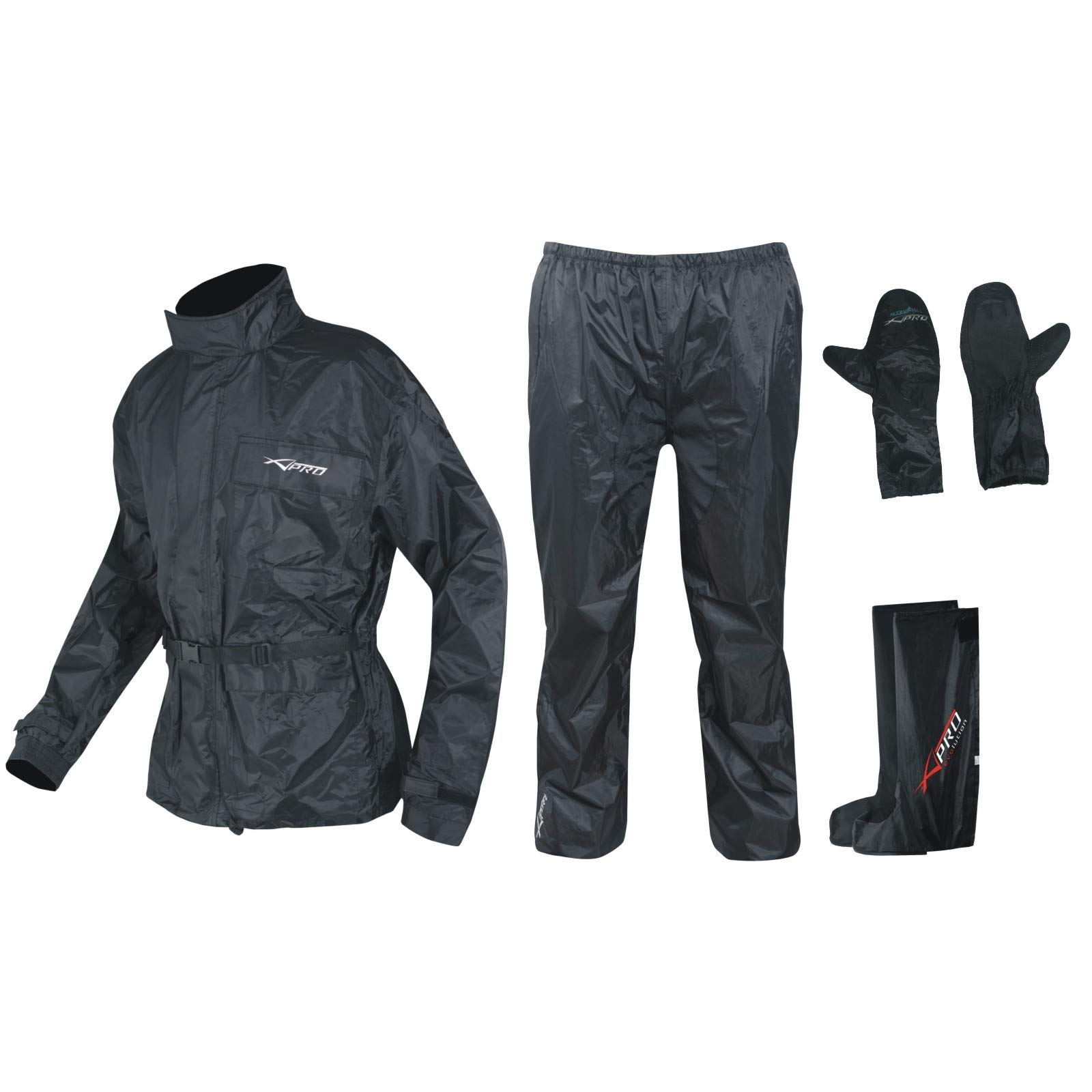 A-Pro Ganzkörper Wasserdicht Regenanzug Handschuhe Stiefel Motorradkombi Schwarz L von A-Pro