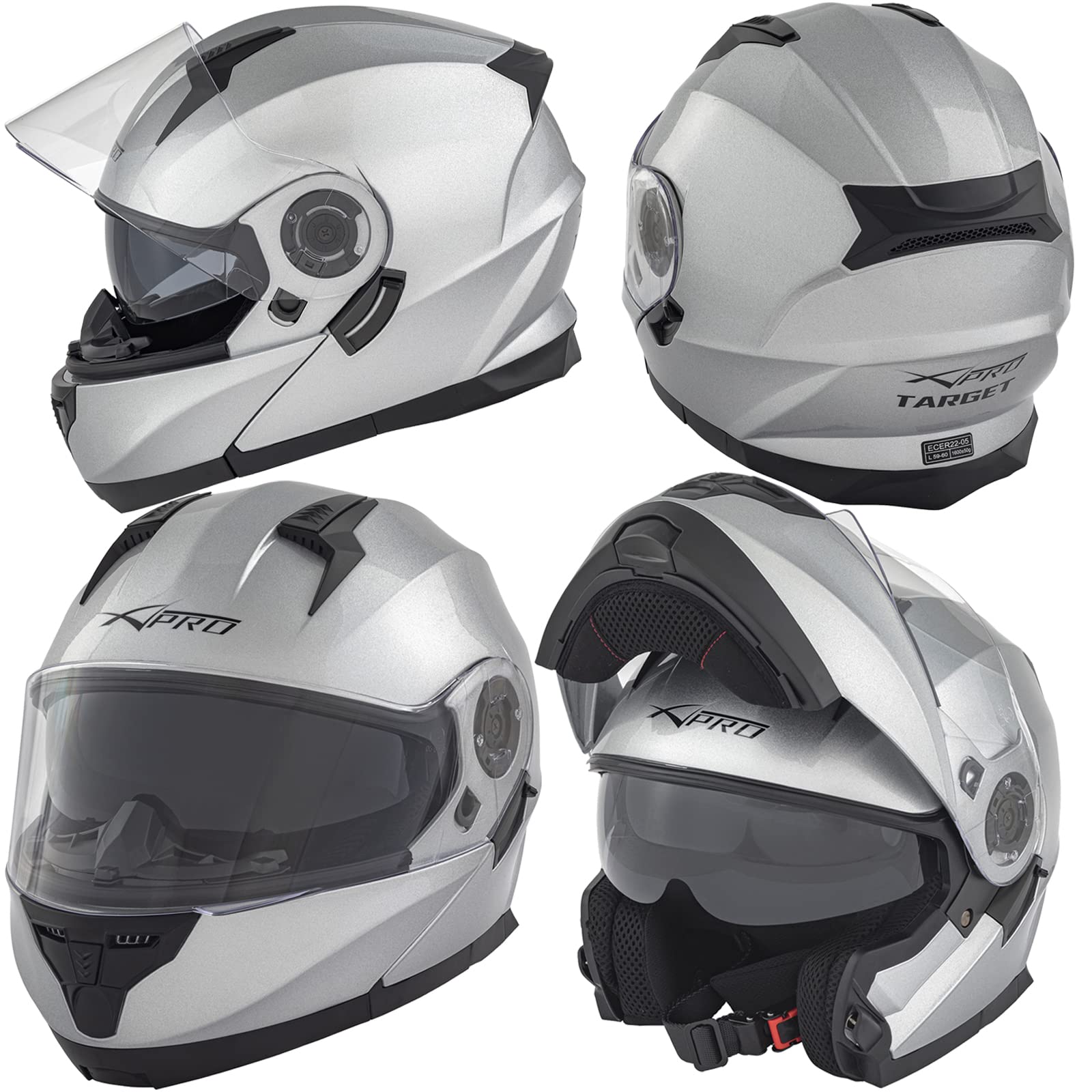 Helm Modular Motorradhelm Klapphelm Innensonnenblende Silber XXL Helm Modular Motorradhelm Klapphelm Innensonnenblende Silber XXL von A-Pro