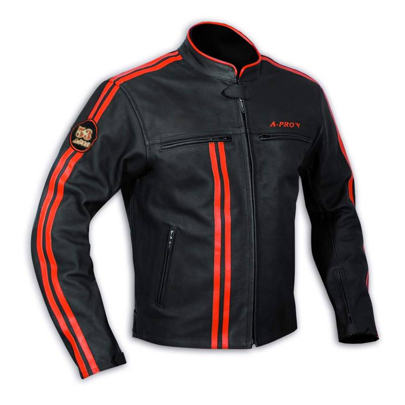 A-Pro Jacket Leather Mens Biker Motorcycle CE Protectors Armored Orange L von A-Pro