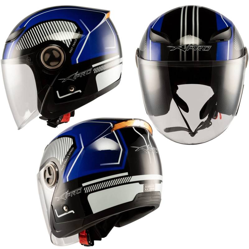 A-Pro Jet City Motorradhelm Roller ECE 22 Zertifikat Transparent Visier Blau XS von A-Pro