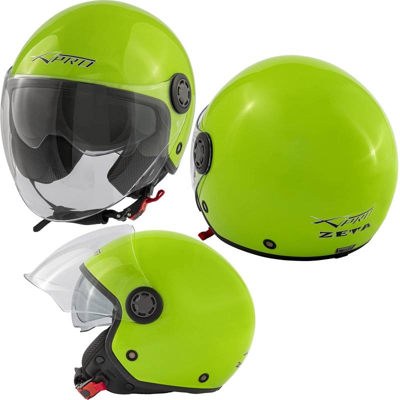 A-Pro Jethelm Helm Motorrad Roller Sonnenblende Lang Visier Zugelassen ECE 22 06 Grün M von A-Pro