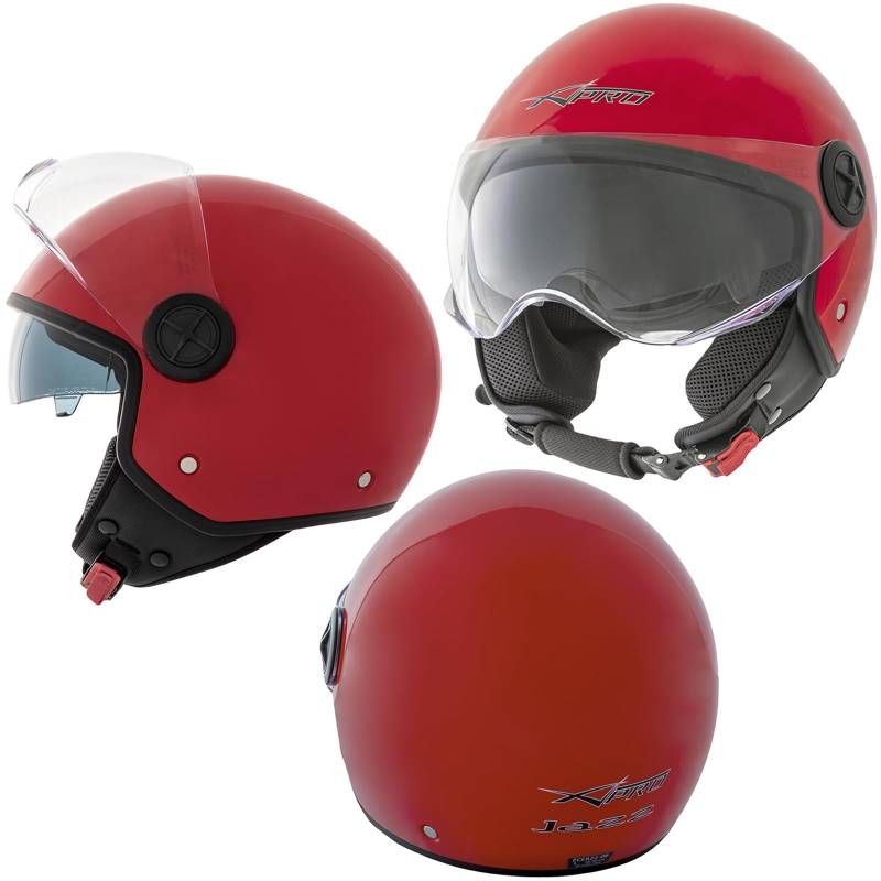 Jethelm Motorrad Kratzfest Sonnenblende Offen Visier Roller ECE 22-06 Rot M von A-Pro