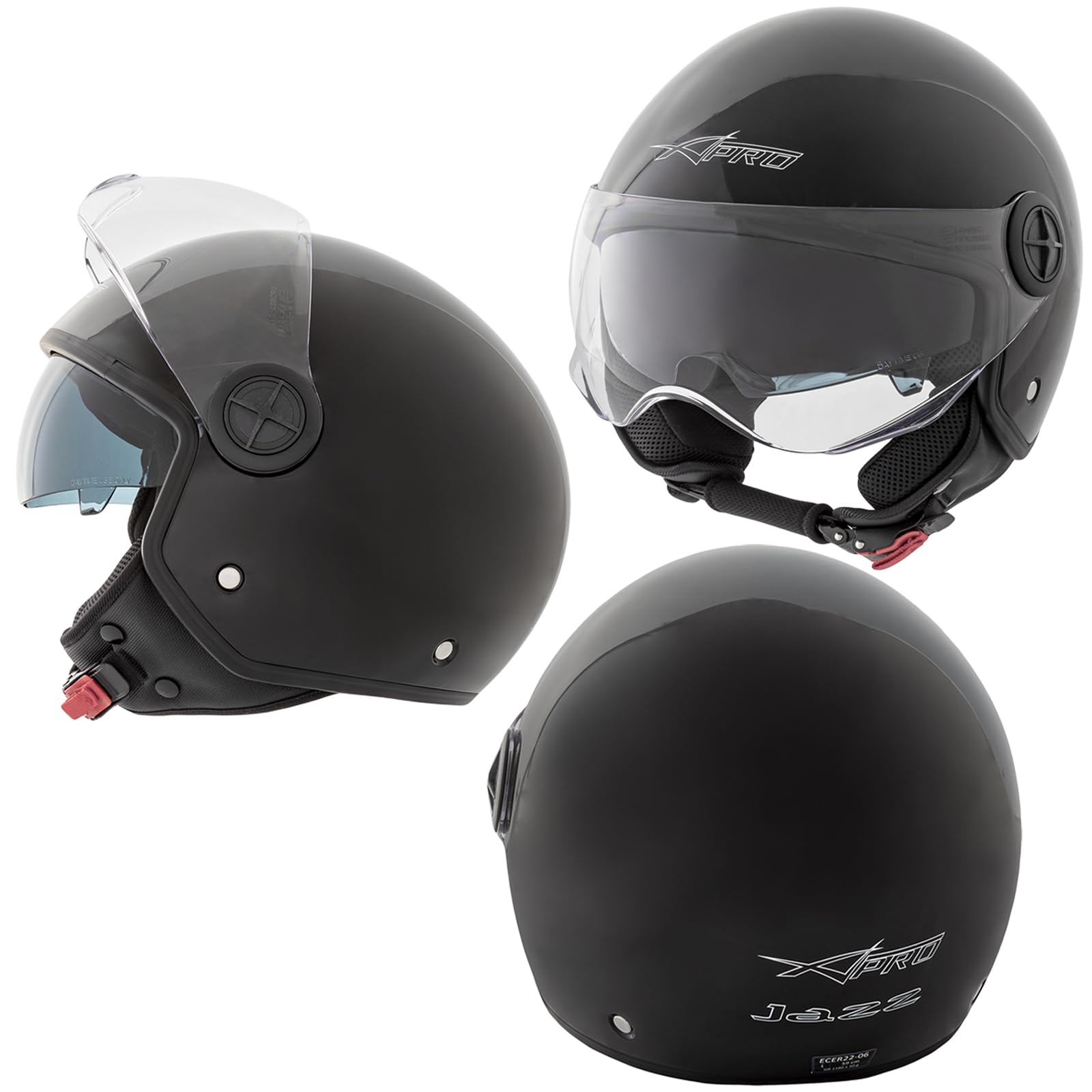 Jethelm Motorrad Offen Visier Roller Kratzfest Sonnenblende ECE 22-06 Schwarz XL Jethelm Motorrad Offen Visier Roller Kratzfest Sonnenblende ECE 22-06 Schwarz XL von A-Pro